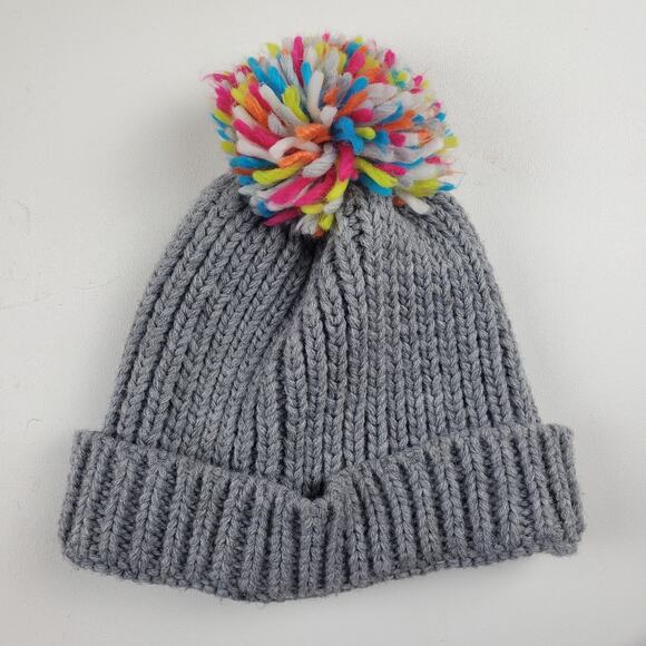 Great Northern Knit Gray PomPom Beanie Cap Fold Over Hat Youth 4/6X - Picture 3 of 4